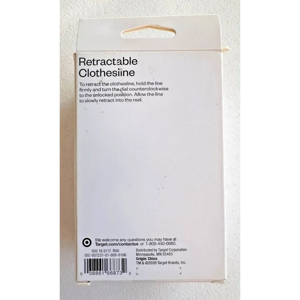 Room Essentials Retractable Clothesline 12ft Indoor Outdoor Wall Mount NOB NEW